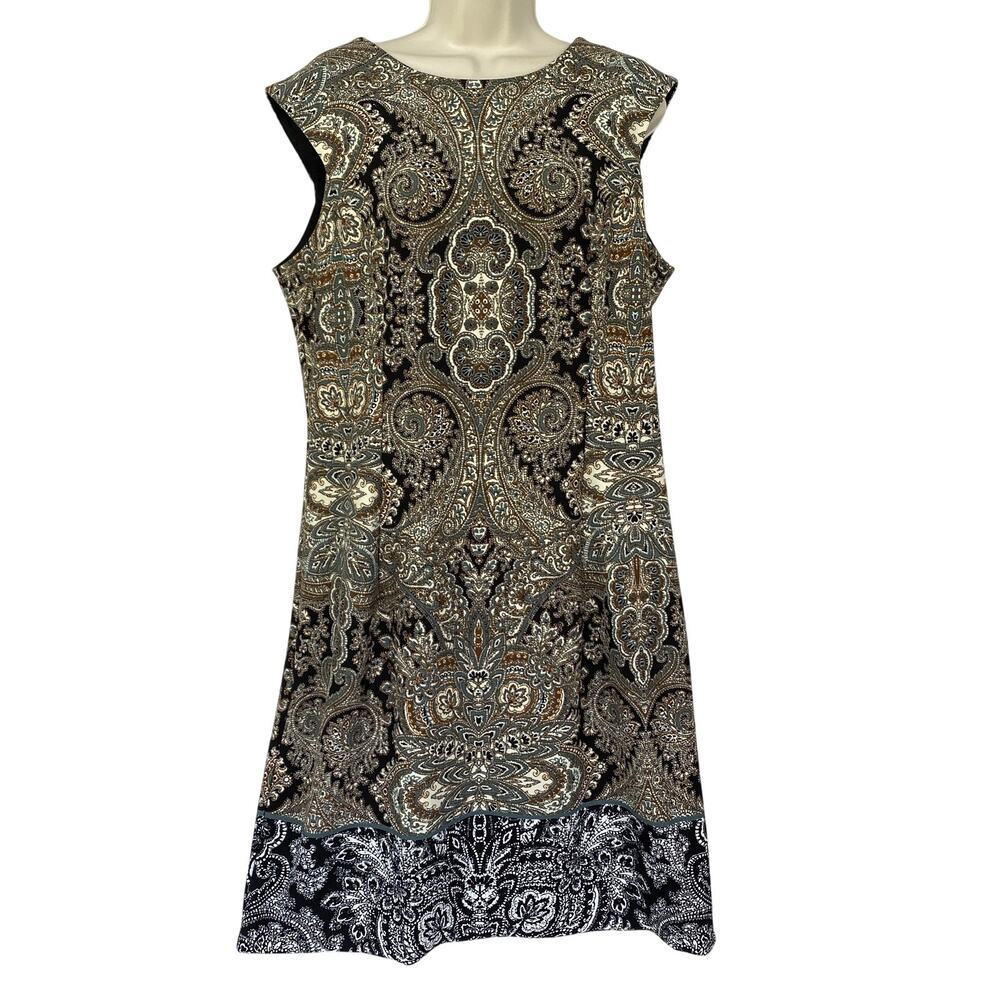 Dressbarn Midi Dress 16 Neutral Paisley Sleeveless Autumn Business office Church